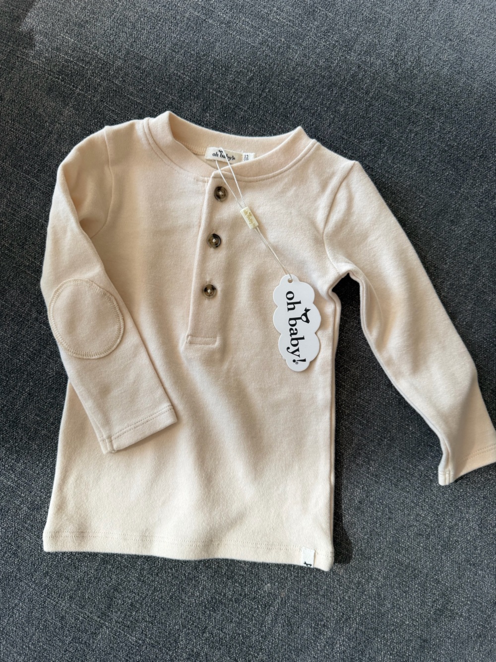 NWT Oh Baby! Mini stripe elbow patch Henley vanilla color